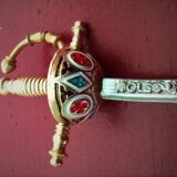 12 aperitif spades in the shape of swords on tray by Toledo Spain 70's