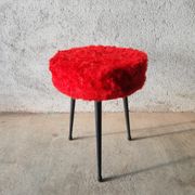 Tripod stool with vintage red moumoute seat