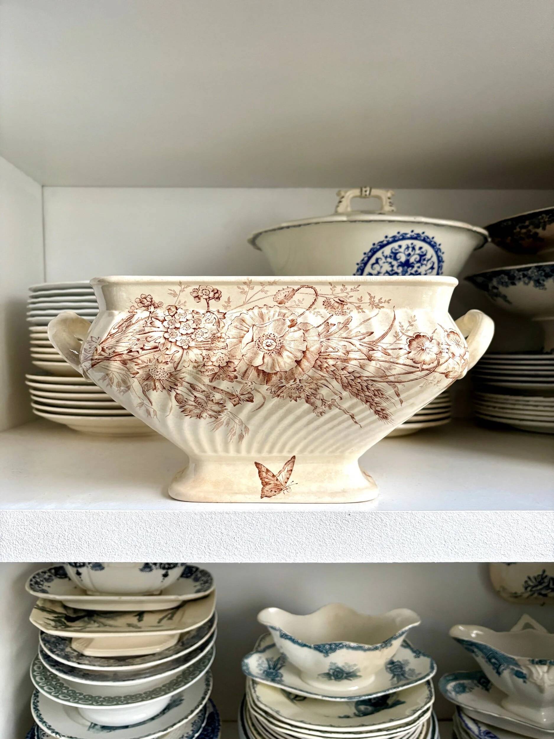 Brown ironstone soup tureen and vegetable dish