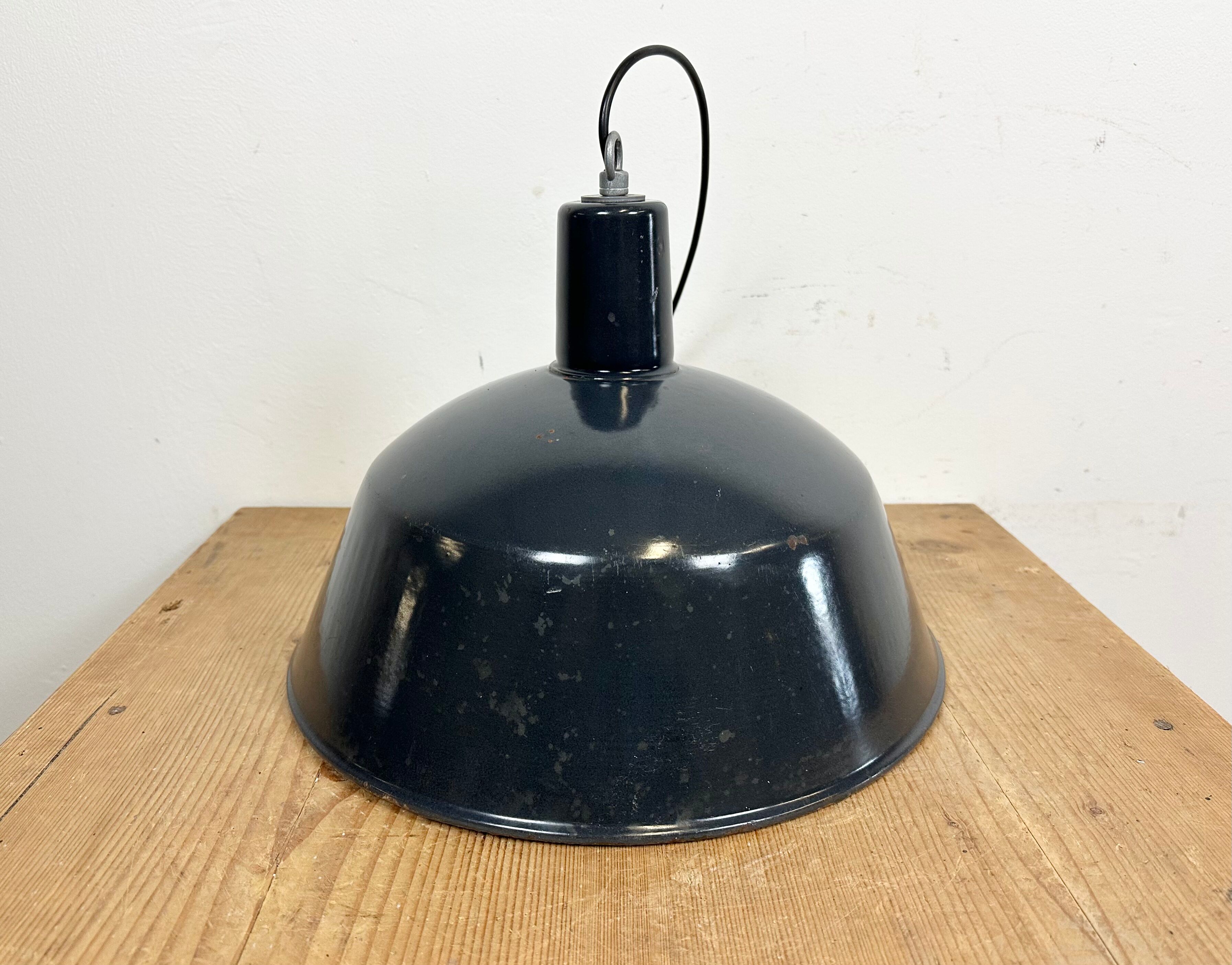Industrial dark blue enamel pendant lamp from emax, 1960s