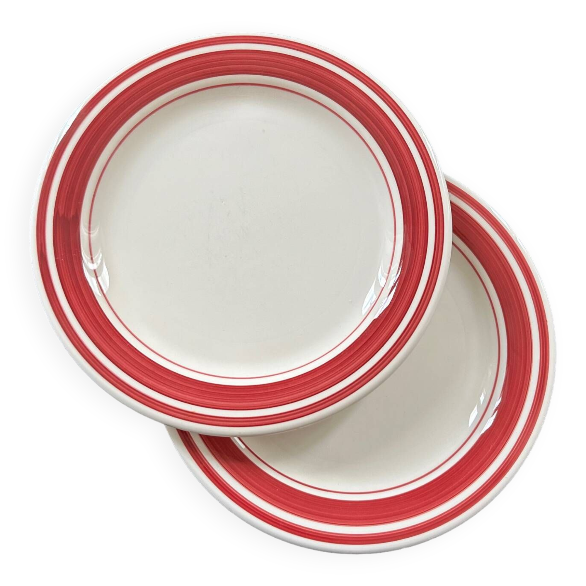 Pair of red striped plates