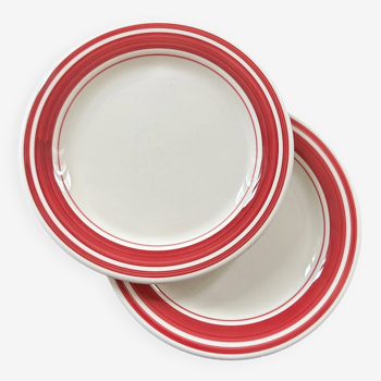 Pair of red striped plates