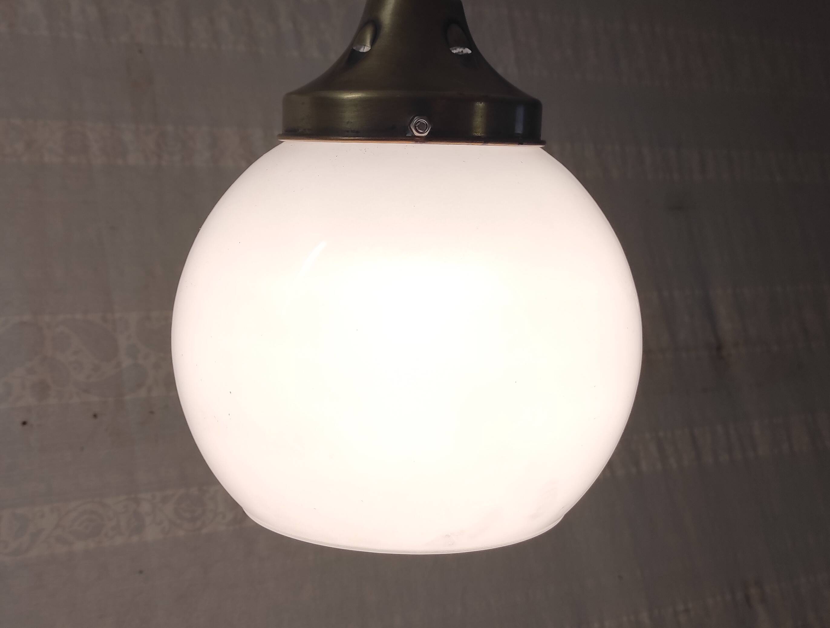 Art Deco pendant light in brass and opaline - mid-20th century