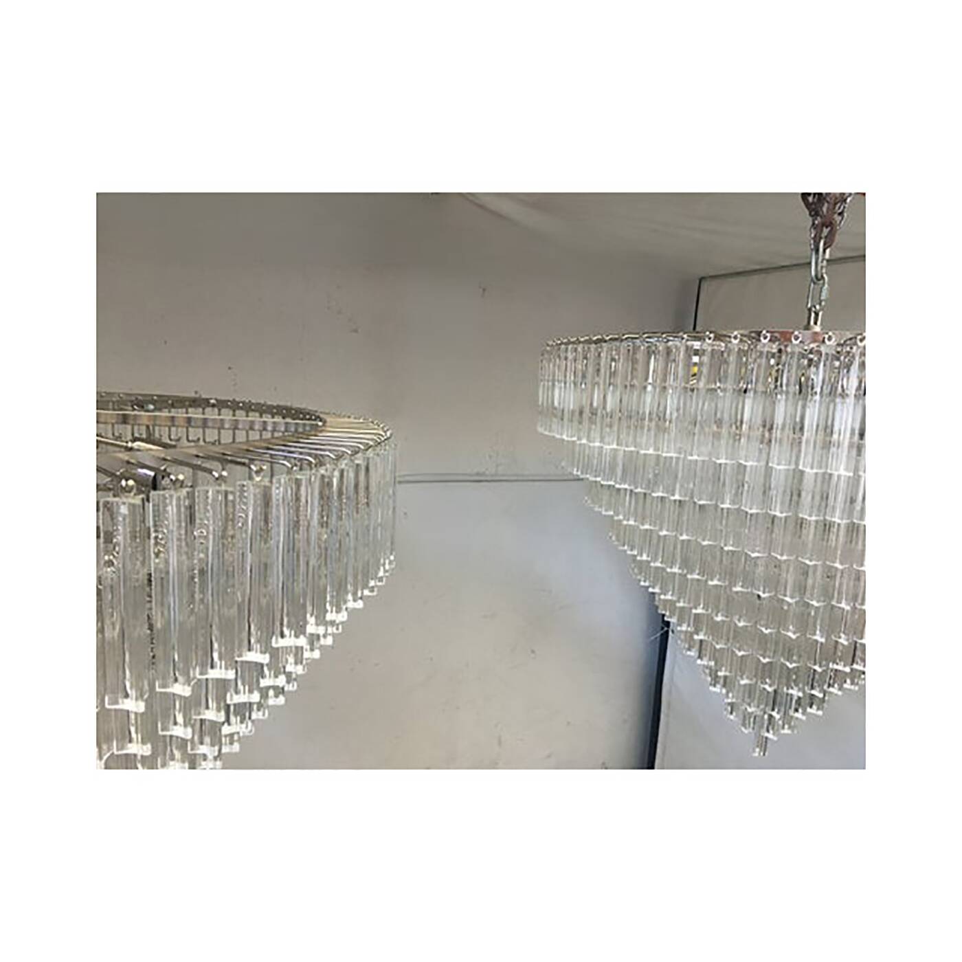 Set of 2 Clear Triedro Murano Glass Chandelier in Venini Style