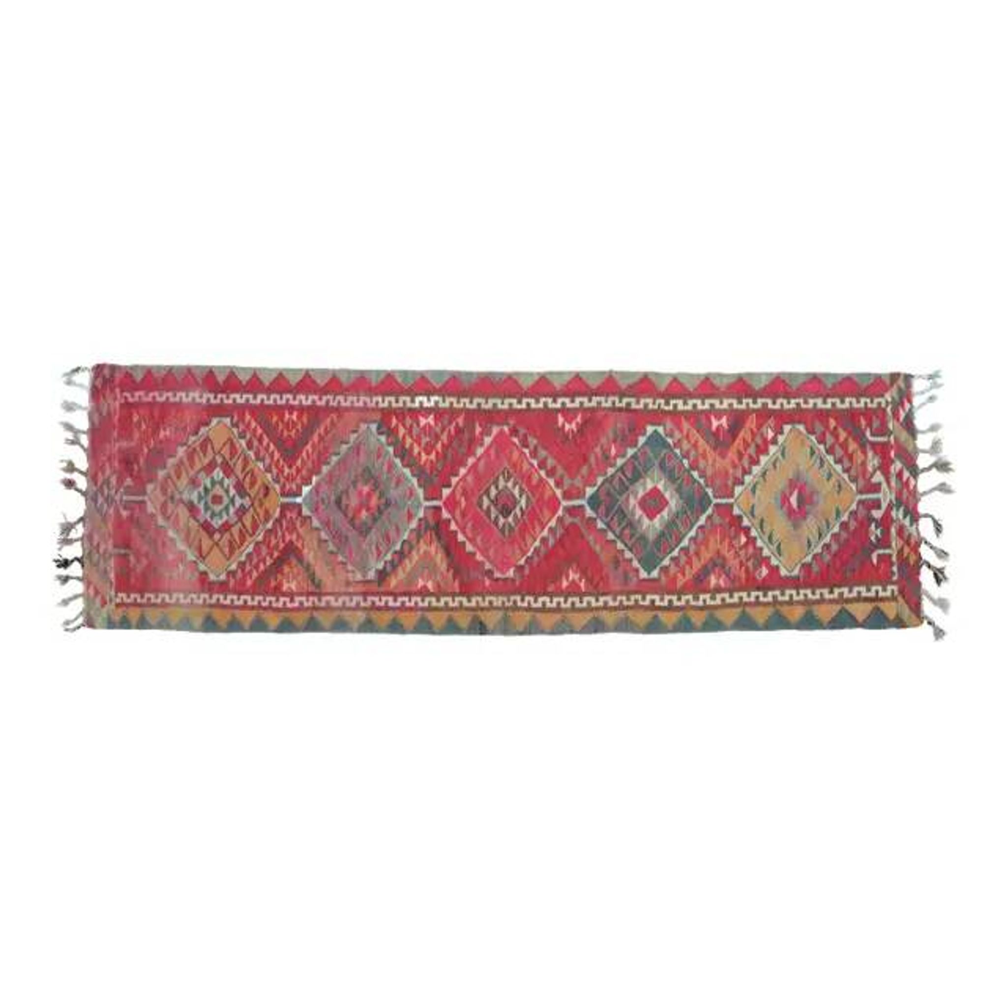 1970s Vintage Turkish Oushak Handmade Wool Cotton Pink Runner Rug 100x322
