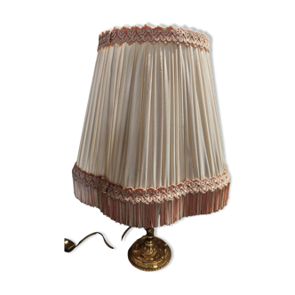Vintage brass bedside lamp with pleated shade, 20th century