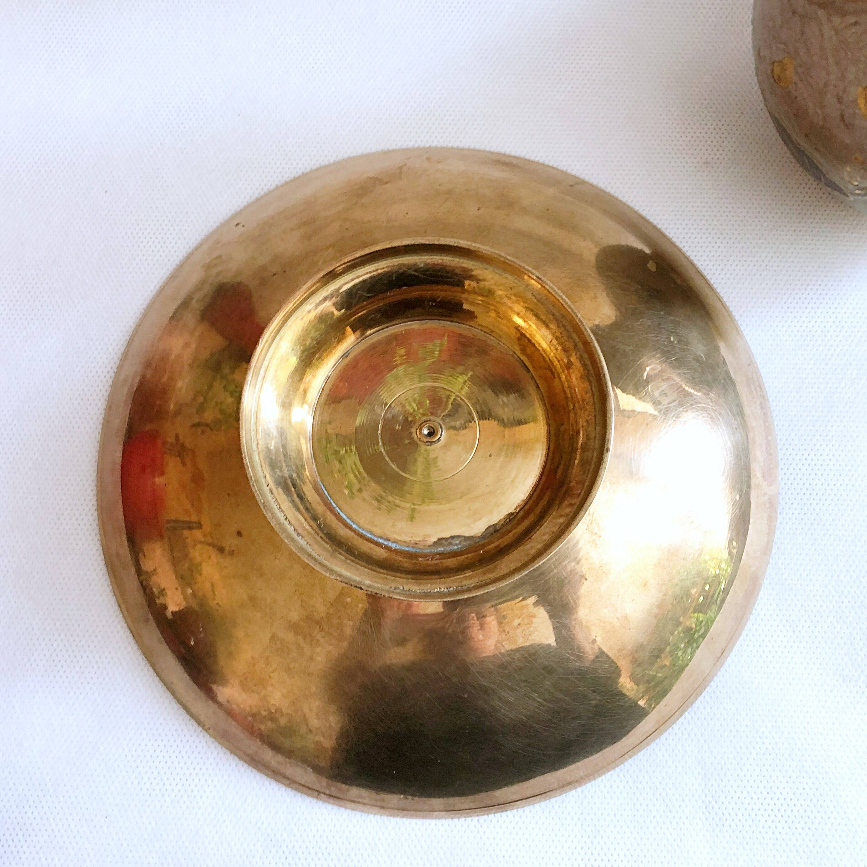 Enamelled brass carafe and cup set