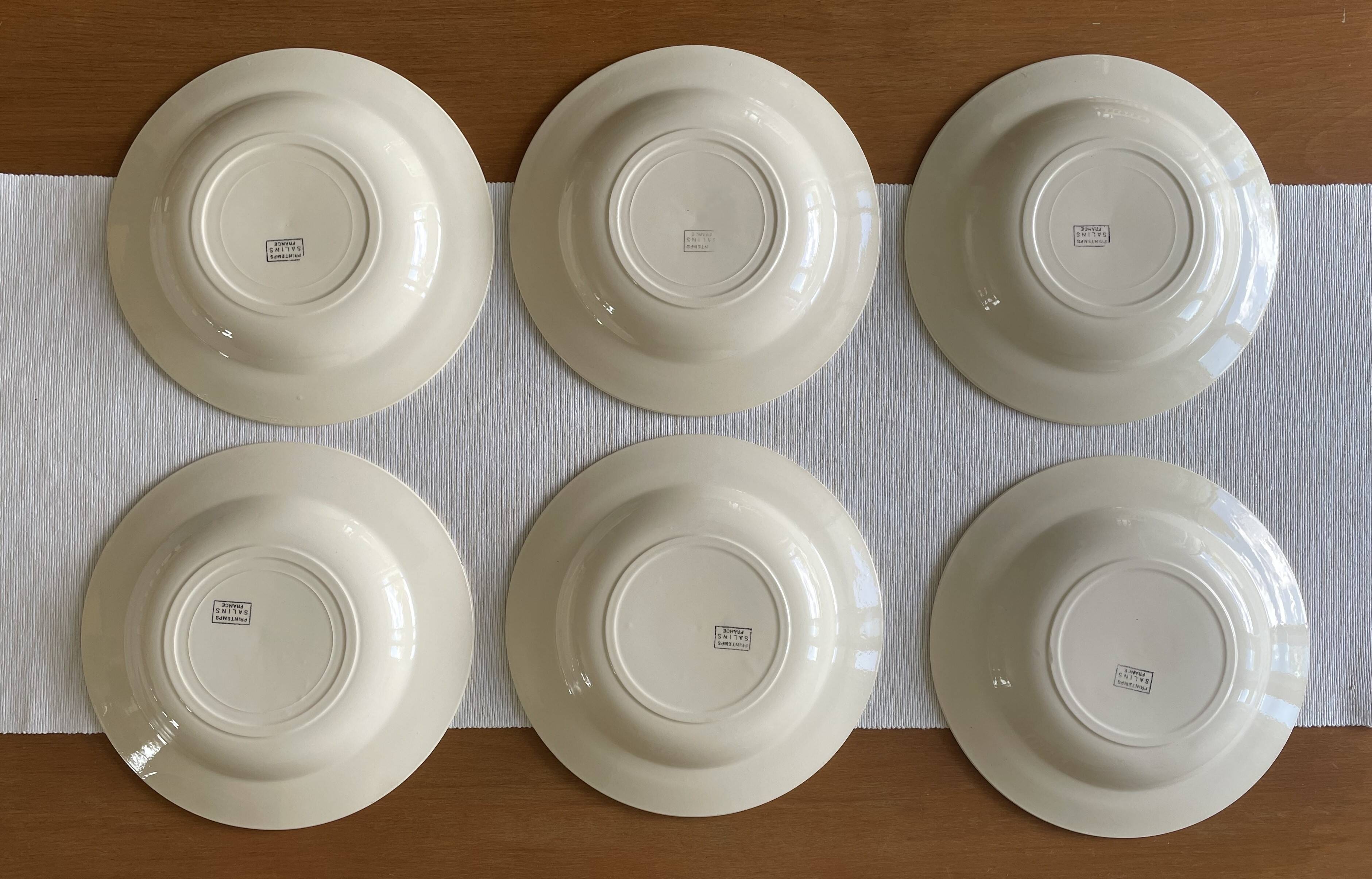 6 old earthenware soup plates from Salins-lès-Bains (Jura)