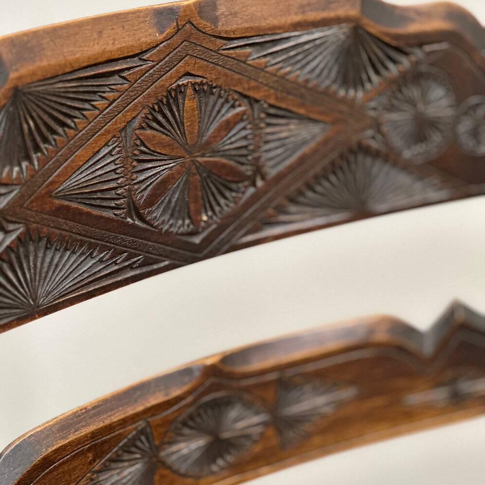 19th century handcrafted and carved ladder back chair, circa 1840s.