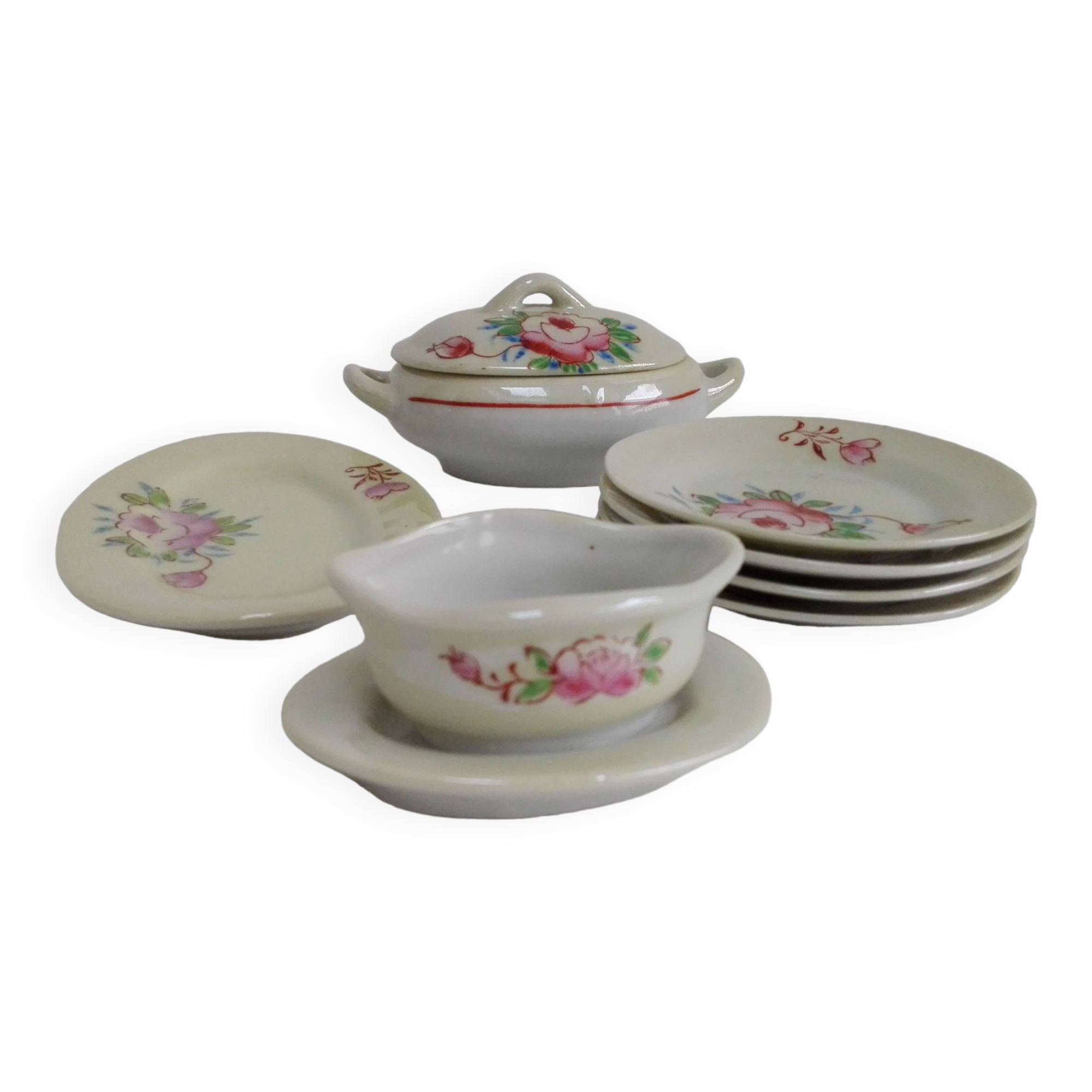 Antique iridescent porcelain dinette