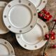 Set of 10 vintage white and gold dessert plates.
