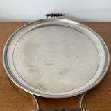 Old jean couzon serving tray stainless steel metal + vintage wooden handles #c
