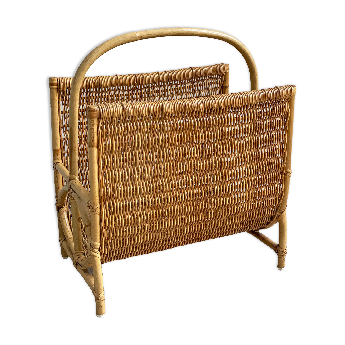 Vintage rattan / wicker magazine rack, magazine basket