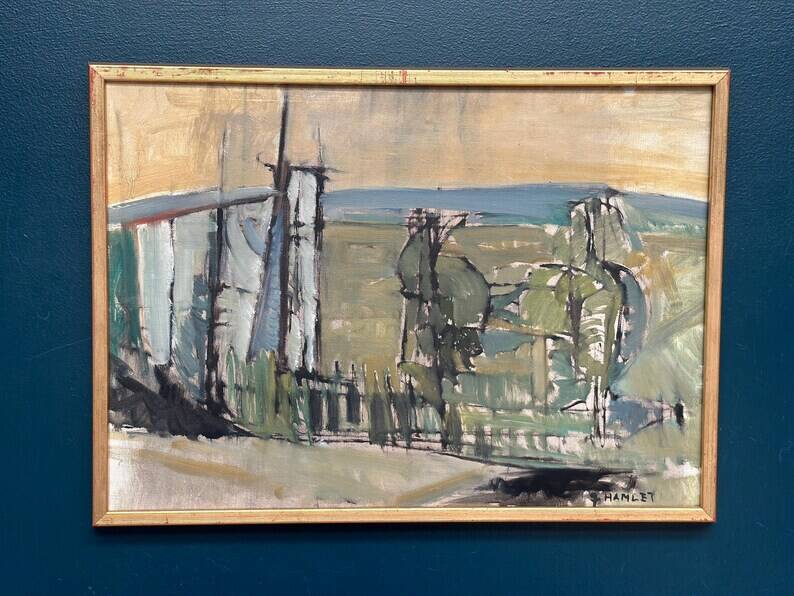 Original Swedish Oil on Canvas – “Abstract Landscape” by S. Hamlet – Dated 1960 – Vintage and Framed – 66 × 48 cm (26" × 18.9")