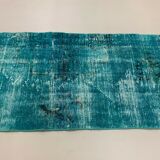 Distressed Turkish Runner 303x69 cm wool Vintage rug, Overdyed Blue