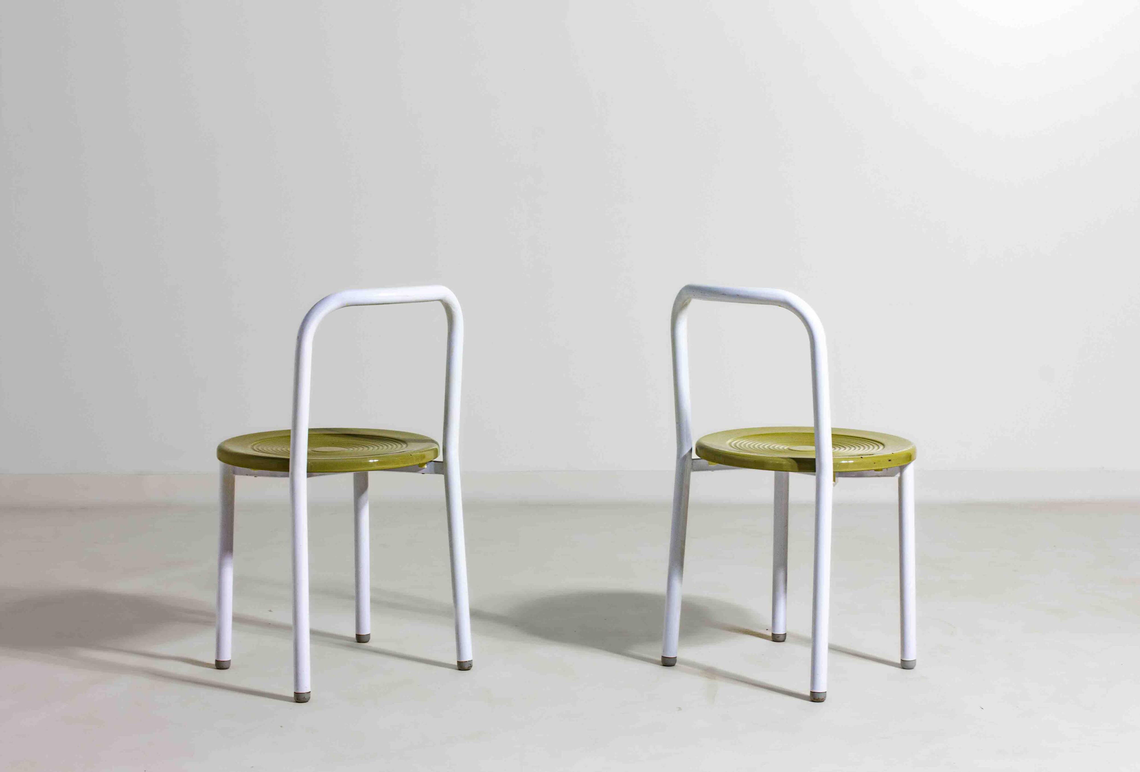 Set of four Italian postmodern metal chairs with sculpted seats, 1980s