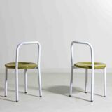 Set of four Italian postmodern metal chairs with sculpted seats, 1980s