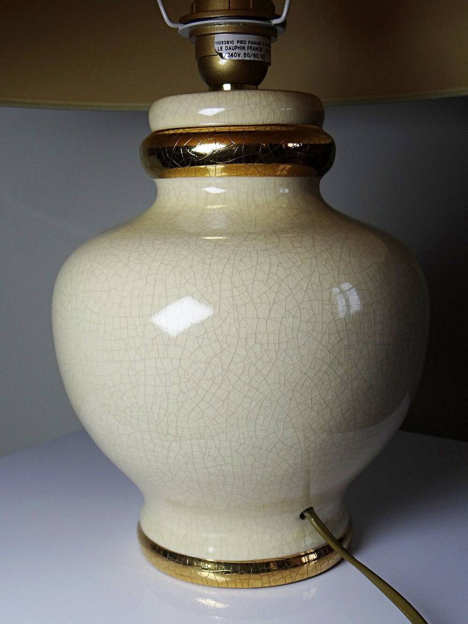 Cracked earthenware lamp Le Dauphin "Dynasty" Panama vintage 80s-90s