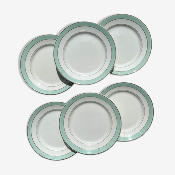 6 badonviller flat plates in golden green white earthenware