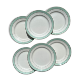 6 assiettes plates badonviller en faïence blanche verte dorée
