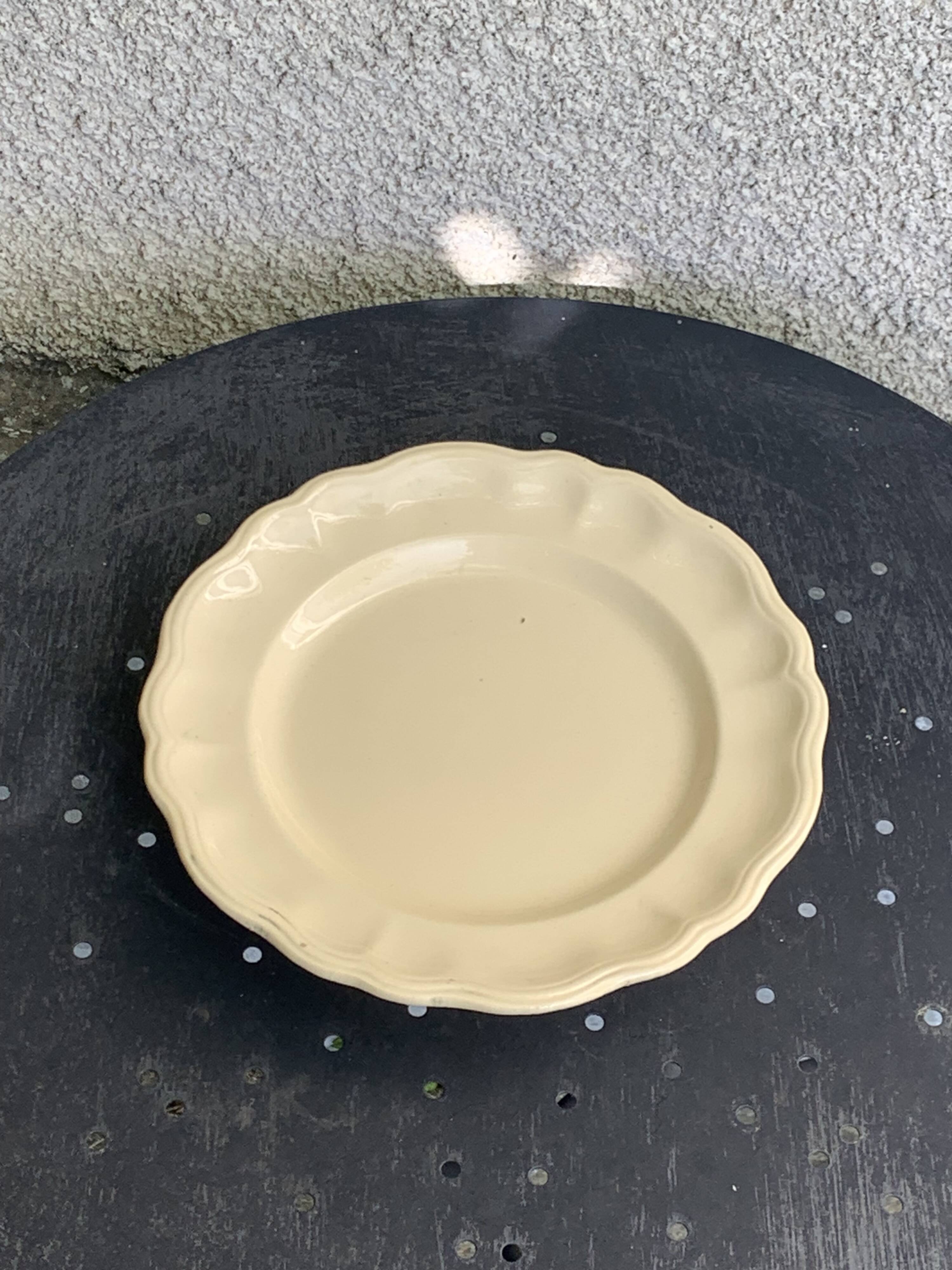 Compotier, earthenware from Longchamp France, enameled ceramic, slip, ecru, old