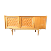 Beautiful pine and rattan sideboard from the 1960s