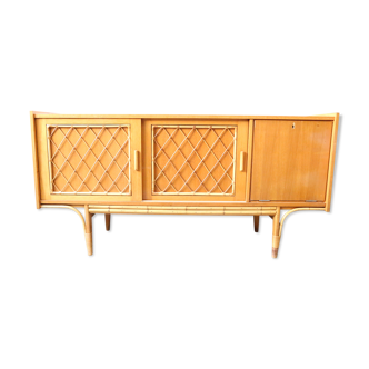 Beautiful pine and rattan sideboard from the 1960s