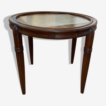 Pedestal table in wood and mother-of-pearl