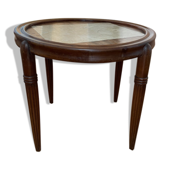 Pedestal table in wood and mother-of-pearl