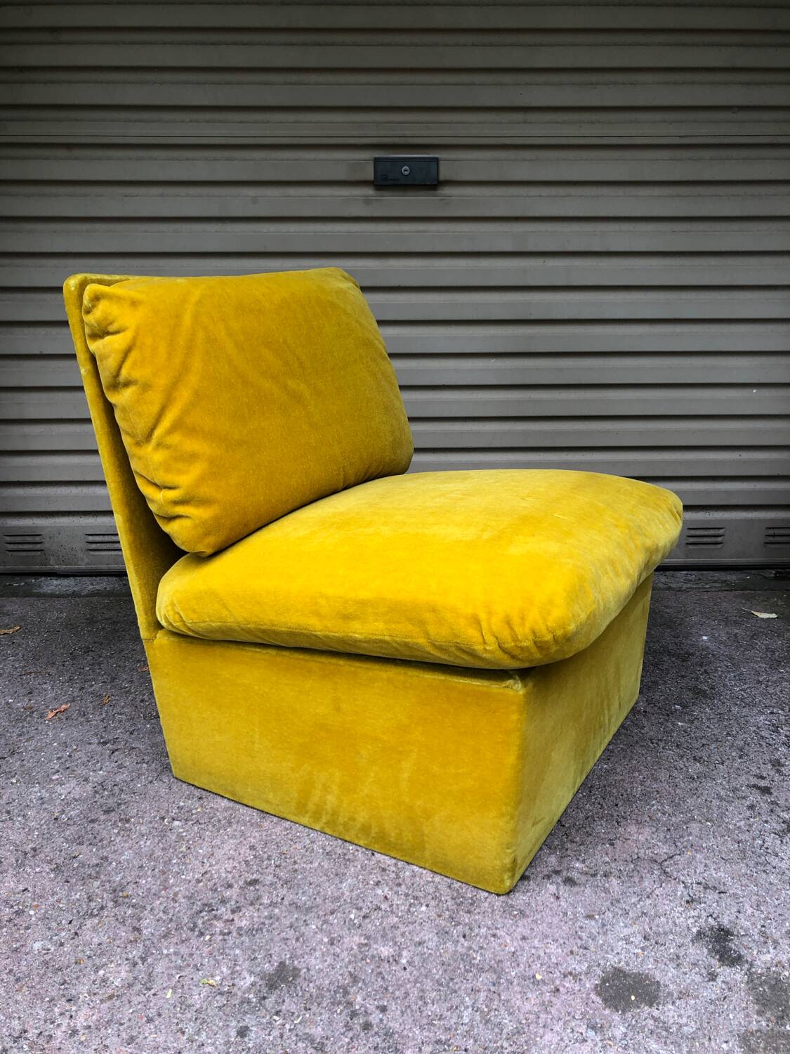 Vintage 80s yellow velvet armchair