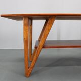 1960s Danish Coffee Table in Teak and Oak, Restored Scandinavian Modern Des
