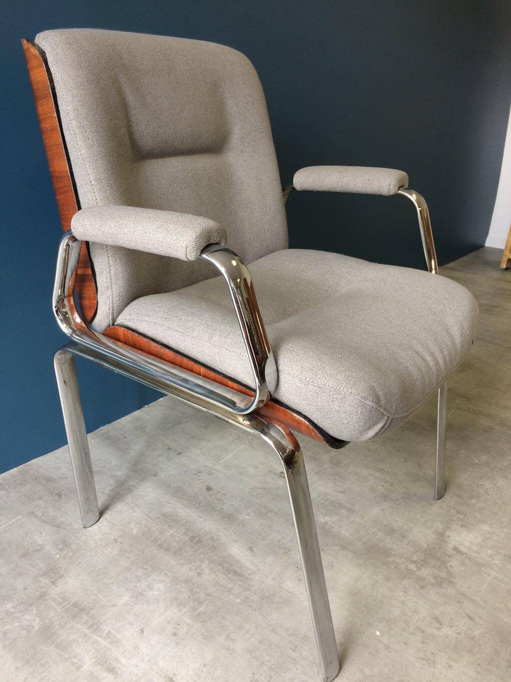 Wood and chrome armchair from the 70s.