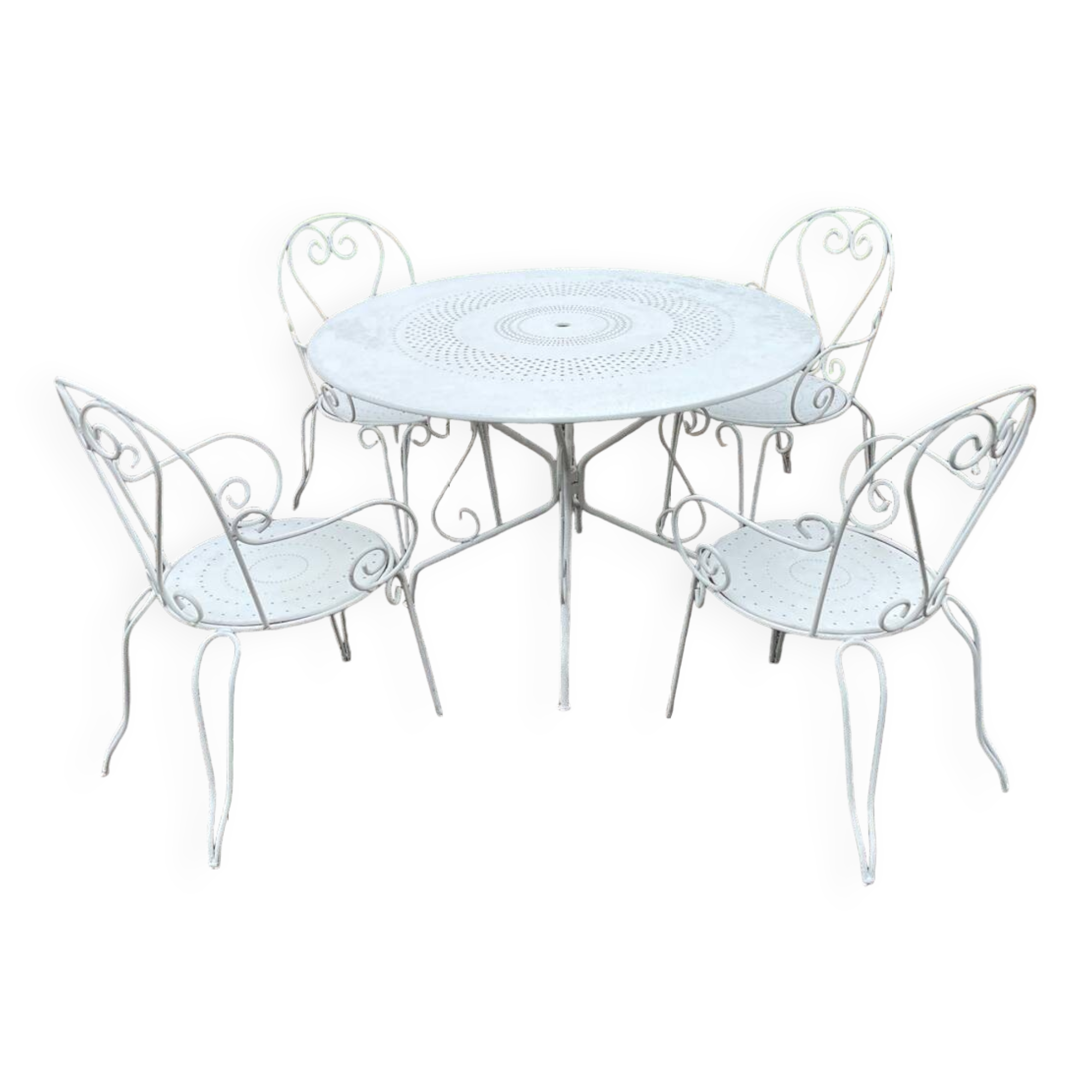 Ensemble salon de jardin en fer forgé avec 4 chaises