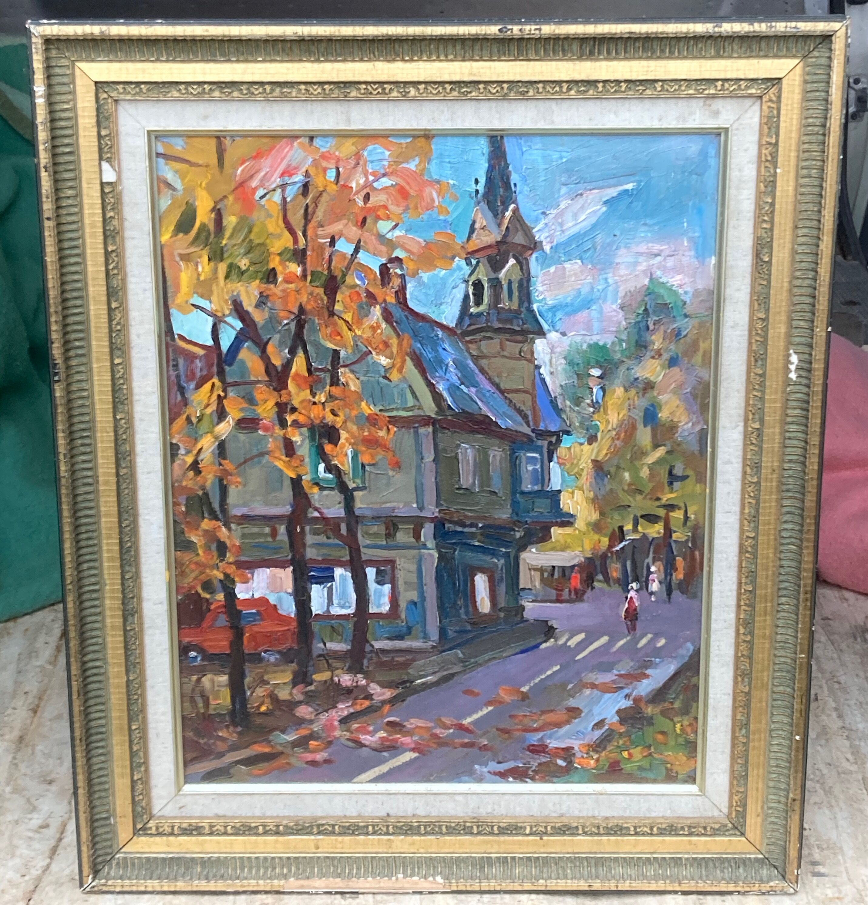 Knife painting: village in russia