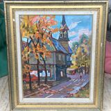Knife painting: village in russia