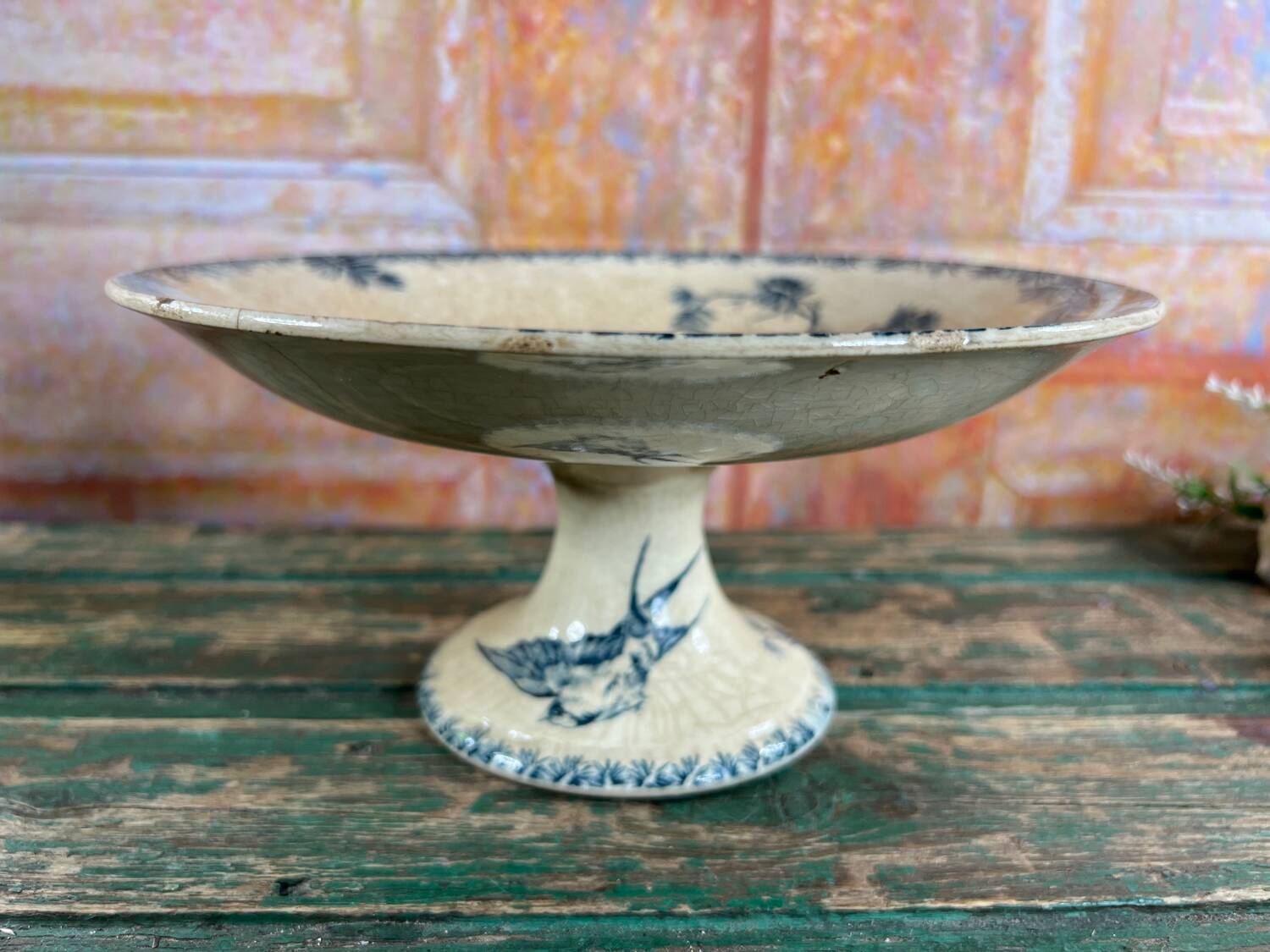 Gien bird-decorated footed cup