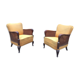 Pair of armchairs club cocktail caned