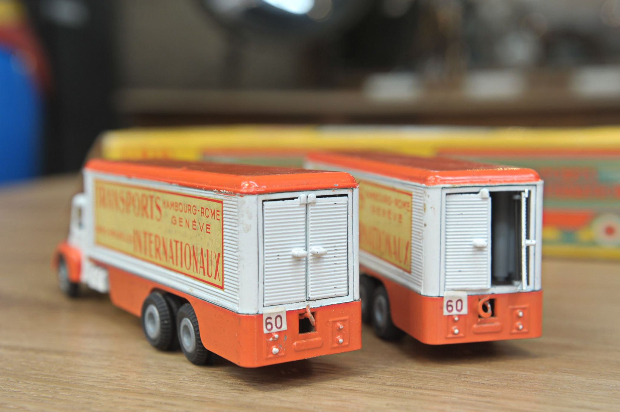 Old metal toy jrd trailer truck international transport
