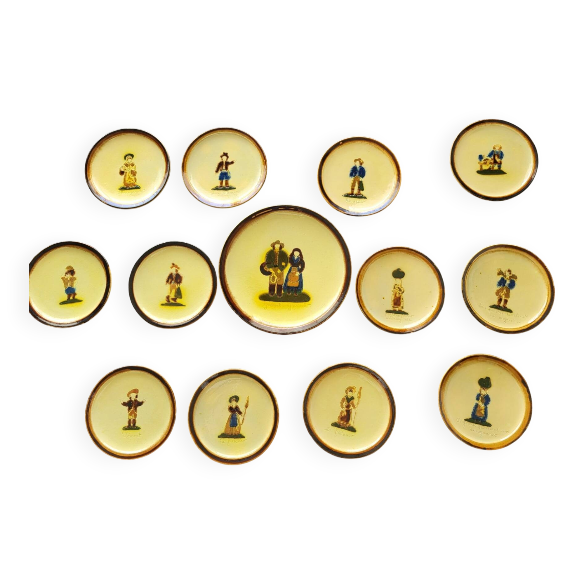 Dessert service Atelier Cerenne Vallauris Santons of Provence France 1950