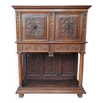 Renaissance oak carved buffet cabinet