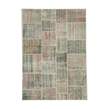 Hand-knotted oriental vintage 172 cm x 242 cm grey patchwork rug