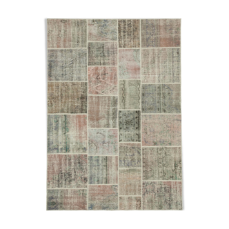 Hand-knotted oriental vintage 172 cm x 242 cm grey patchwork rug