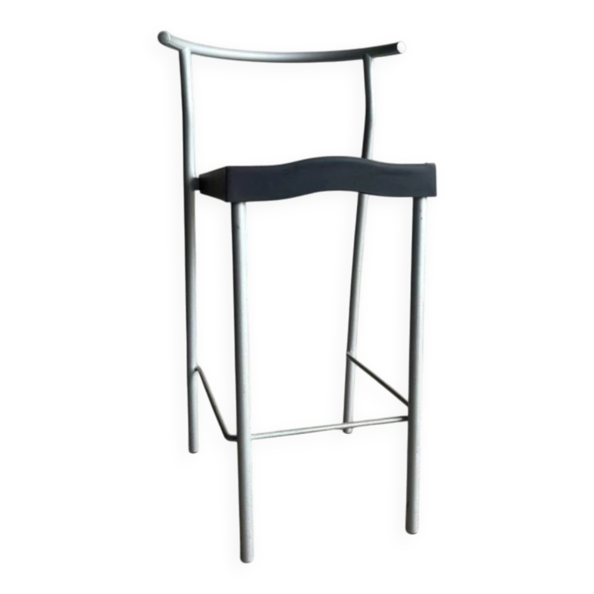 Philippe Starck vintage high bar stool — black plastic seat, silver metal frame