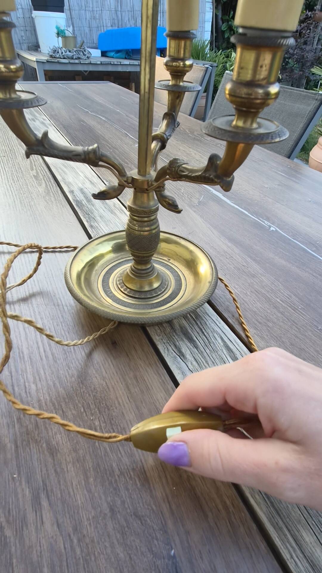 Vintage Bouillotte Lamp in Bronze – Empire/Directoire Style – Signed F.B.