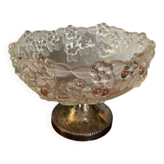 Old Crystal Fruit Bowl Silver Metal Base