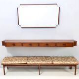 Entryway Set of Wall Mirror, Walnut Console and Bench by Brugnoli, Italy