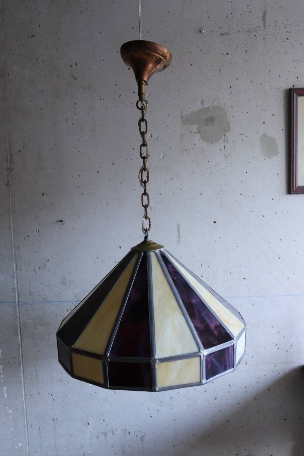 Large cream and purple tiffany style art deco pendant light