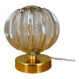 Vintage globe table lamp in half amber, half transparent molded glass