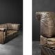 Vintage Mid-Century Modern German Brutalist 2-Seater Brown Leather Bed Sofa