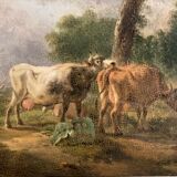 Paire d’huiles sur panneau scènes champêtres Balthazar Paul Ommeganck